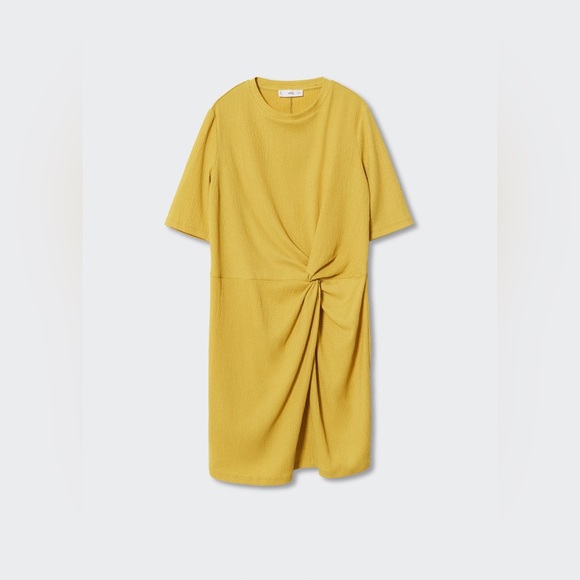 MNG Mango Ruched Detail Short Sleeve T-shirt Dress Chartreuse - Picture 2 of 9